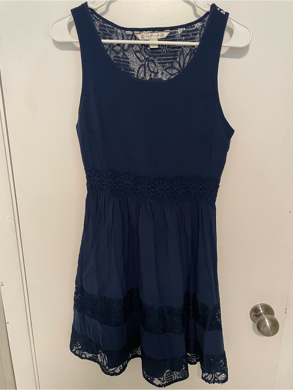 LC Lauren Conrad Navy Lace-Trim Sleeveless Dress